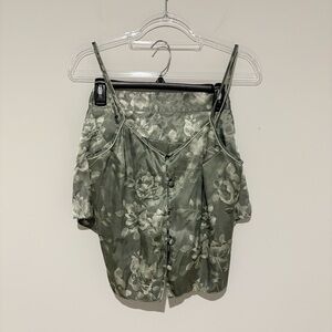 Valerie Stevens silky satin Floral Pajama Set Tank and Shorts green size small